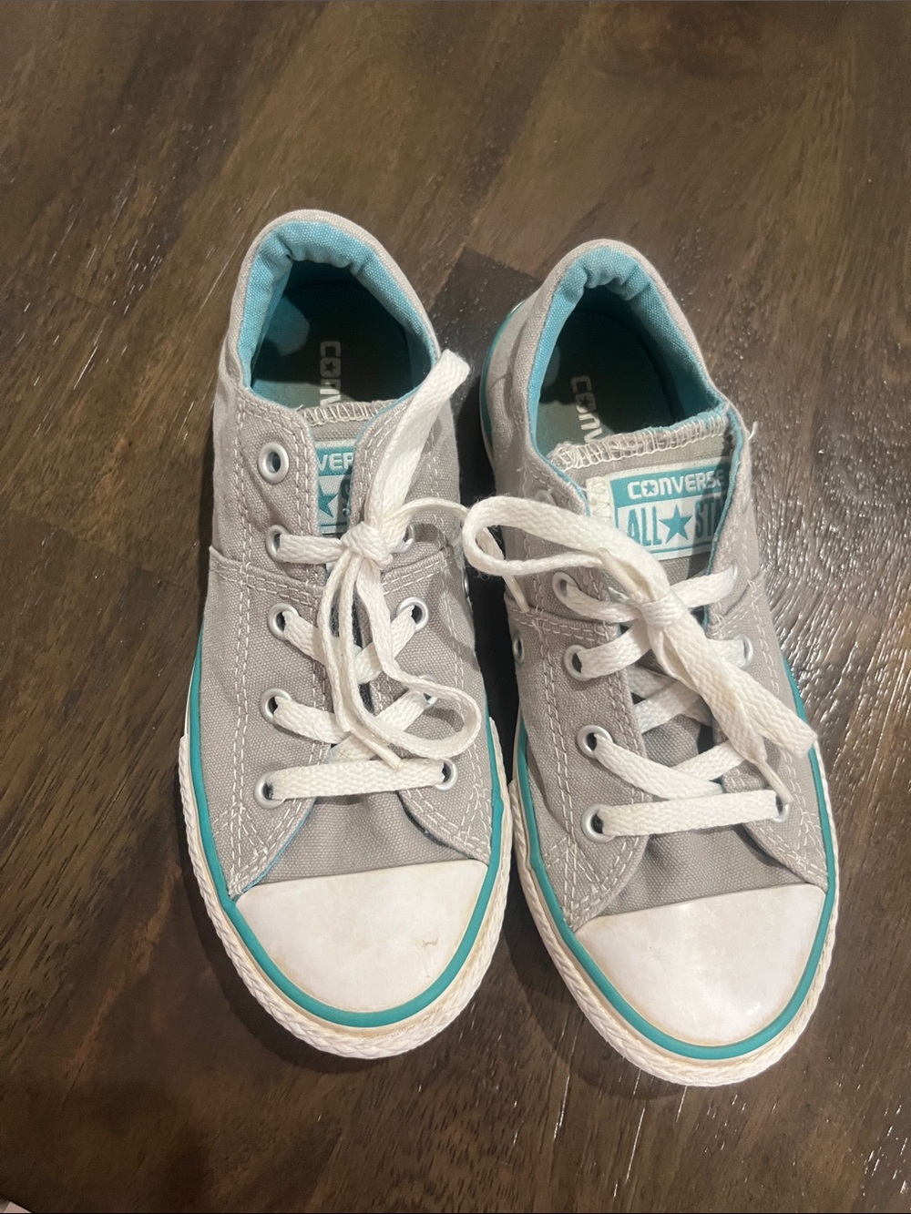 Converse Kids' Low Top Canvas Sneakers Gray with Teal Trim Size 1